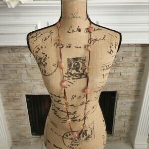 TRESKA semi precious stone boho ribbon‎ long necklace new